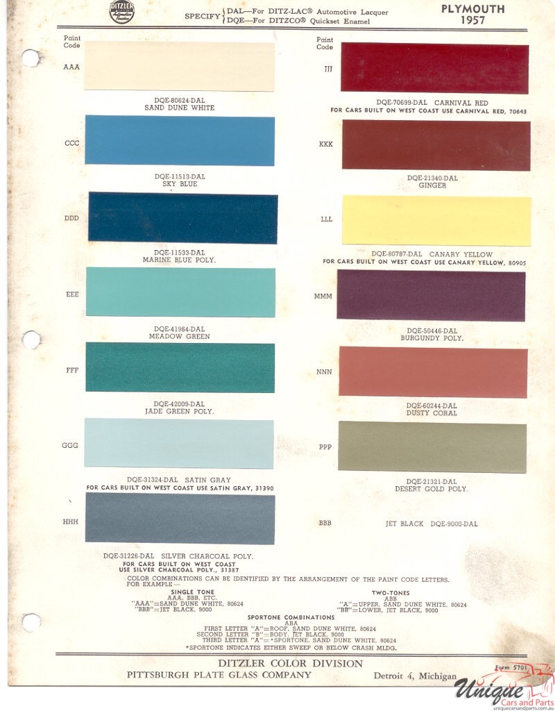 1957 Plymouth Paint Charts PPG 1
